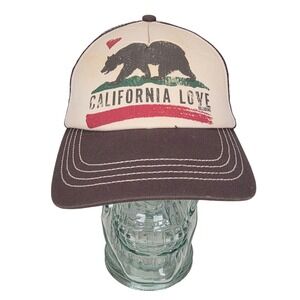 Billabong California Love Trucker Hat Brown White Mesh Snapback Bear Graphic Cap